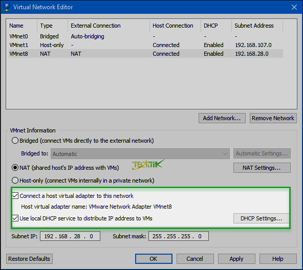 Virtual Network Editor VMware