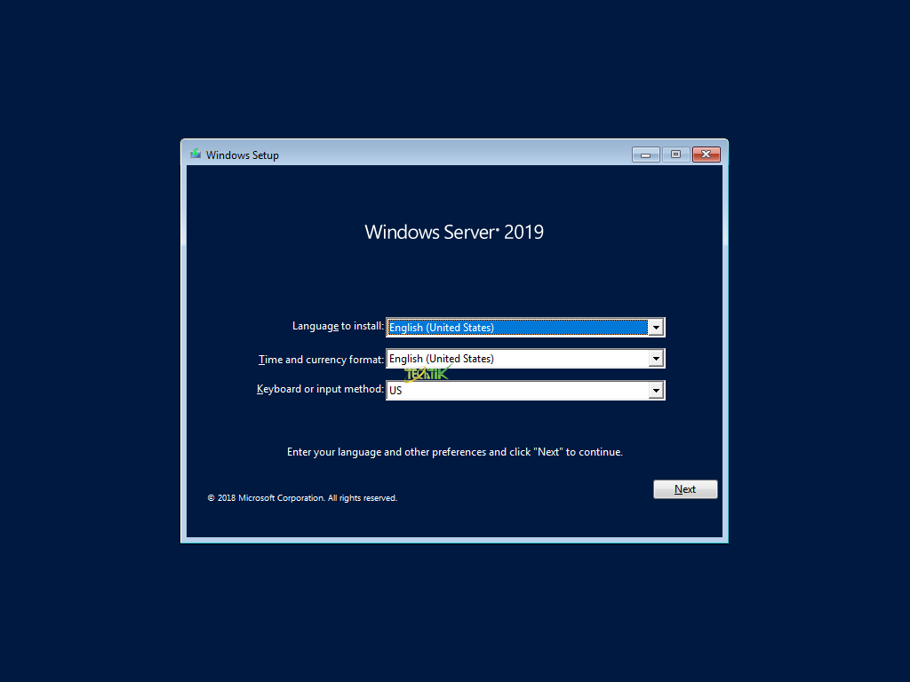 Install Windows server 2019