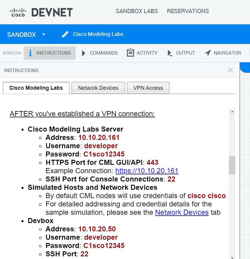Cisco Modeling LAB Server Address
